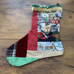 Christmas Stocking Kittens  Quilted Patchwork Fabric‎ Cat NEW 13” Handmade
